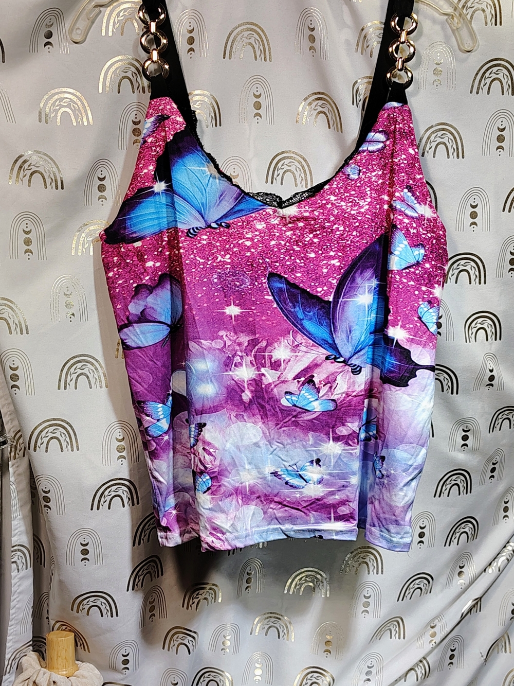 Pink & Blue Butterfly Print Women's Tank Top